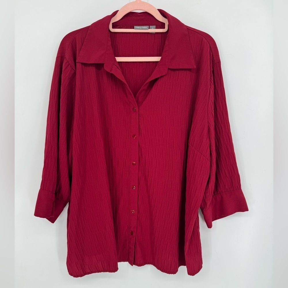 Apt. 9 Women's Elegant Maroon Collar Blouse 3/4 Sleeves Holiday Stretch Size 1X